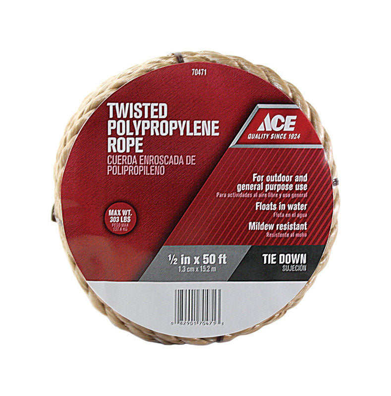 Ace 1/2 in. D x 50 ft. L Brown Twisted Poly Rope