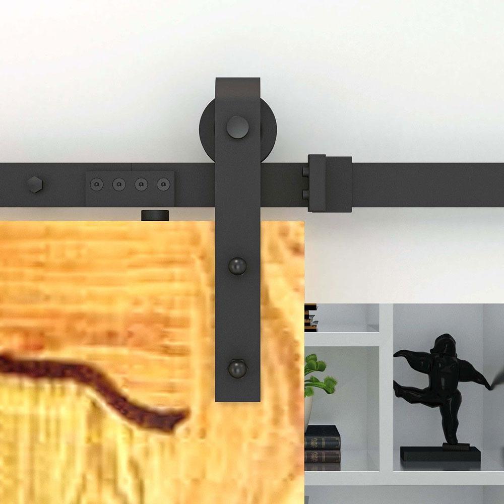 48 in. Frosted Black Sliding Barn Door Hardware Track Kit for Single Door with Non-Routed Floor Guide - Super Arbor