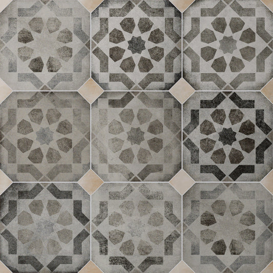 Affinity Tile Laverton Octagon Deco Sombra with Taco Arena 8-in x 8-in Matte Porcelain Cement look Multi-shaped Floor and Wall Tile product image