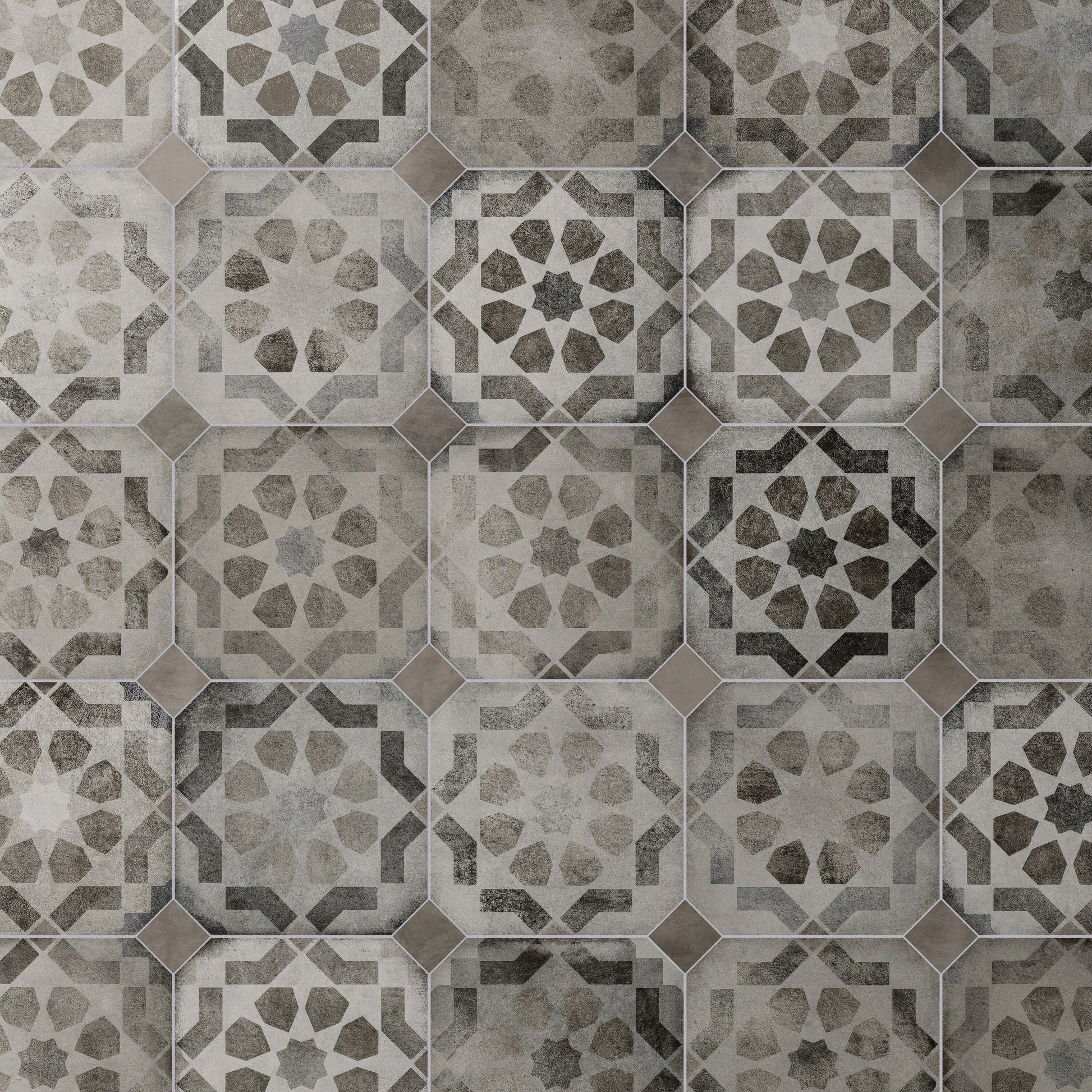 Affinity Tile Laverton Octagon Deco Sombra with Grafito 8-in x 8-in Matte Porcelain Cement look Multi-shaped Floor and Wall Tile product image