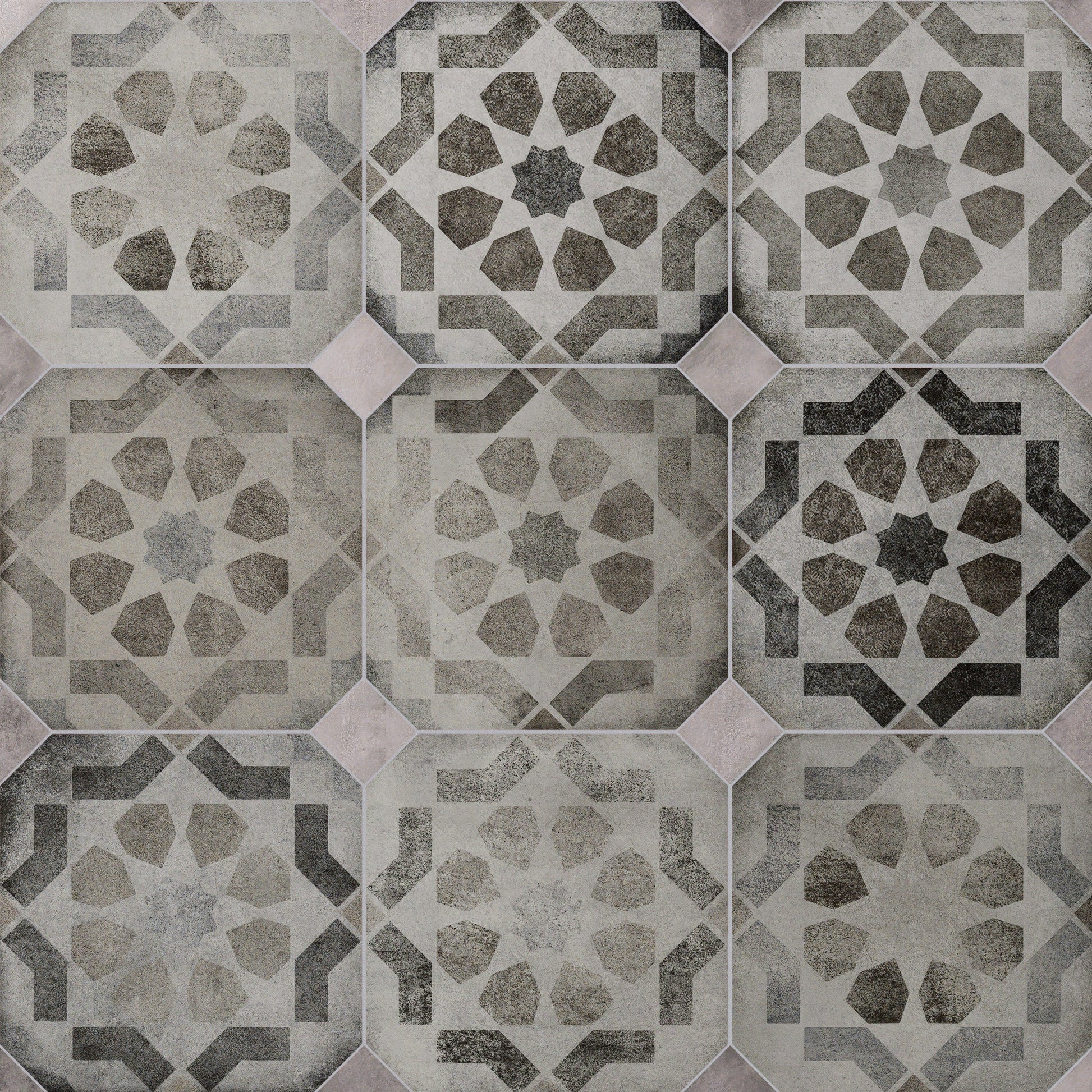 Affinity Tile Laverton Octagon Deco Sombra with Taco Gris 8-in x 8-in Matte Porcelain Cement look Multi-shaped Floor and Wall Tile product image