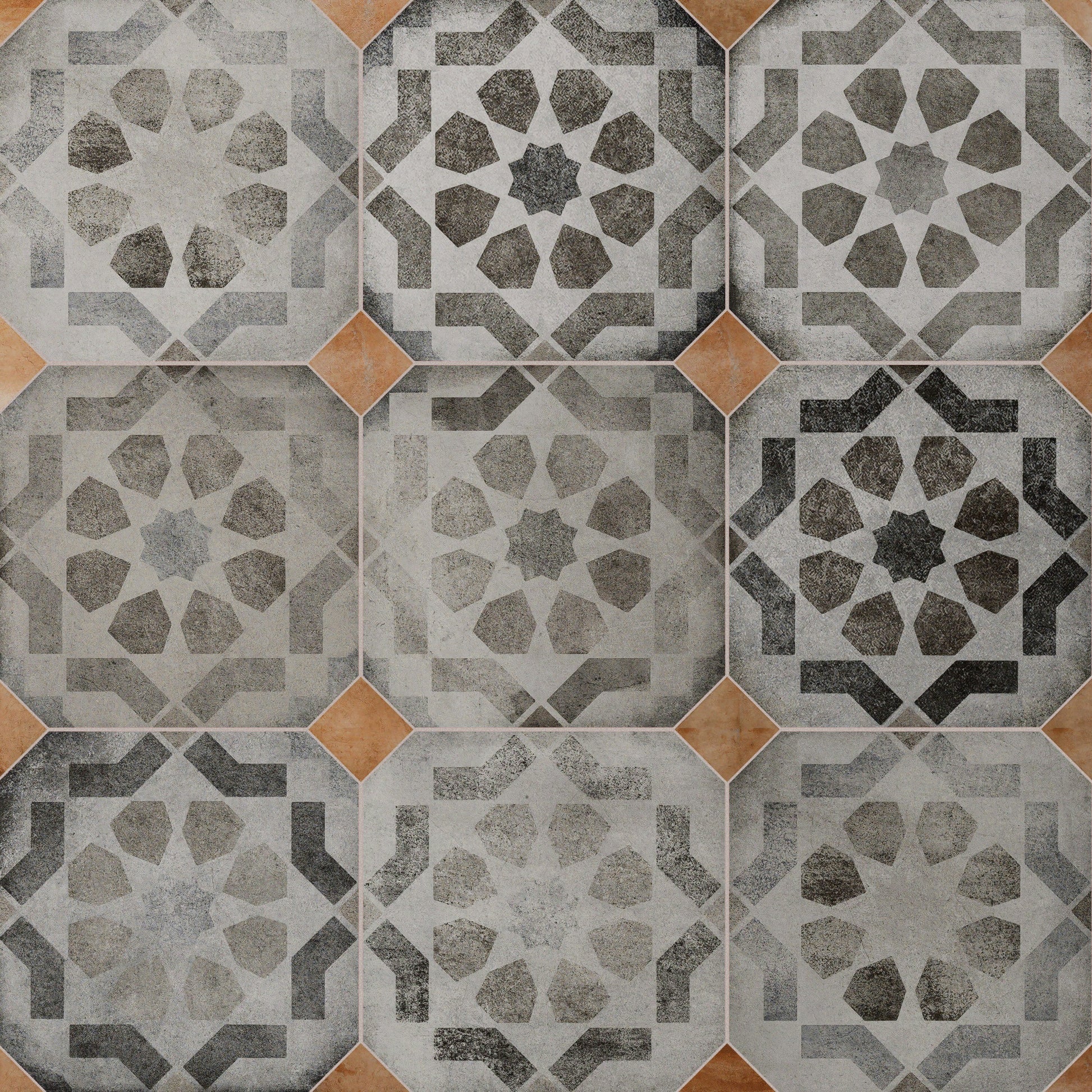 Affinity Tile Laverton Octagon Deco Sombra with Taco Natural 8-in x 8-in Matte Porcelain Cement look Multi-shaped Floor and Wall Tile product image