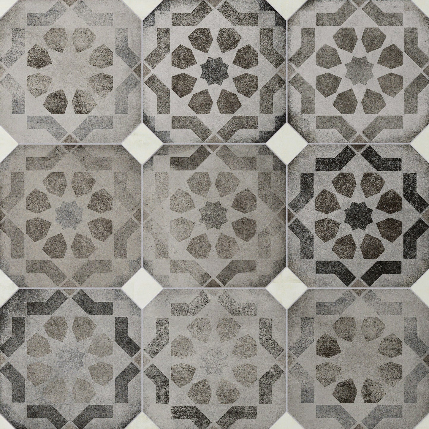 Affinity Tile Laverton Octagon Deco Sombra with Taco Nieve 8-in x 8-in Matte Porcelain Cement look Multi-shaped Floor and Wall Tile product image