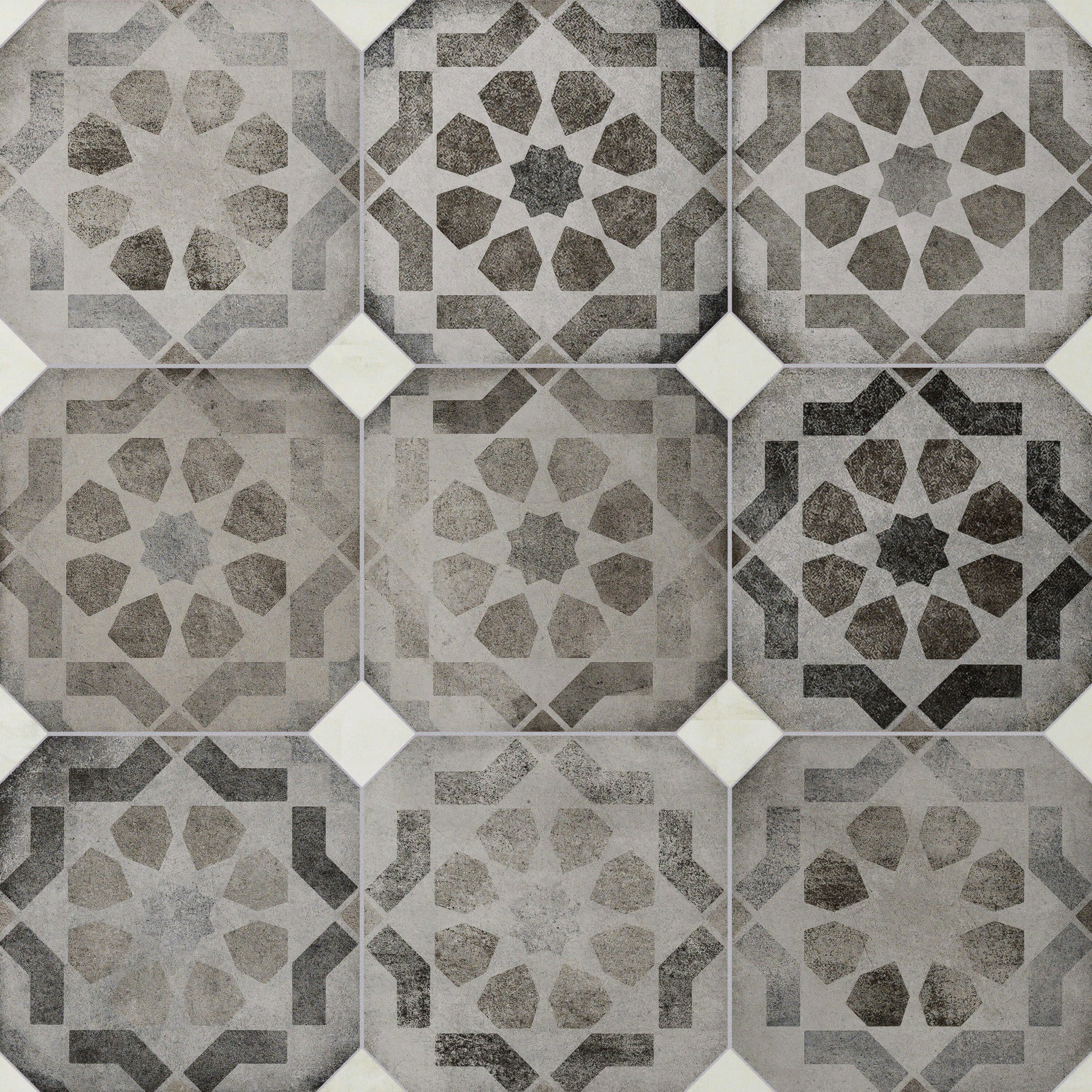 Affinity Tile Laverton Octagon Deco Sombra with Taco Nieve 8-in x 8-in Matte Porcelain Cement look Multi-shaped Floor and Wall Tile product image