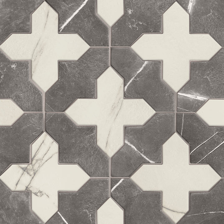 Affinity Tile Istanbul Templar Shield Night with Day Cross 8-in x 8-in Multi-finish Porcelain Marble look Multi-shaped Floor and Wall Tile product image