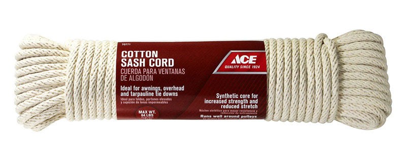 Ace 5/16 in. Diameter x 100 ft. White Solid Braided Cotton Sash Cord