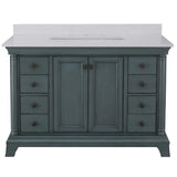 Strousse 37 in. W x 22 in. D Vanity in Distressed Blue Fog with Engineered Stone Top in Ice Diamond with White Sink - Super Arbor
