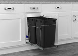 Rev-A-Shelf 27-Quart Plastic Soft-Close Dual Pull-Out Trash Can, Chrome Frame