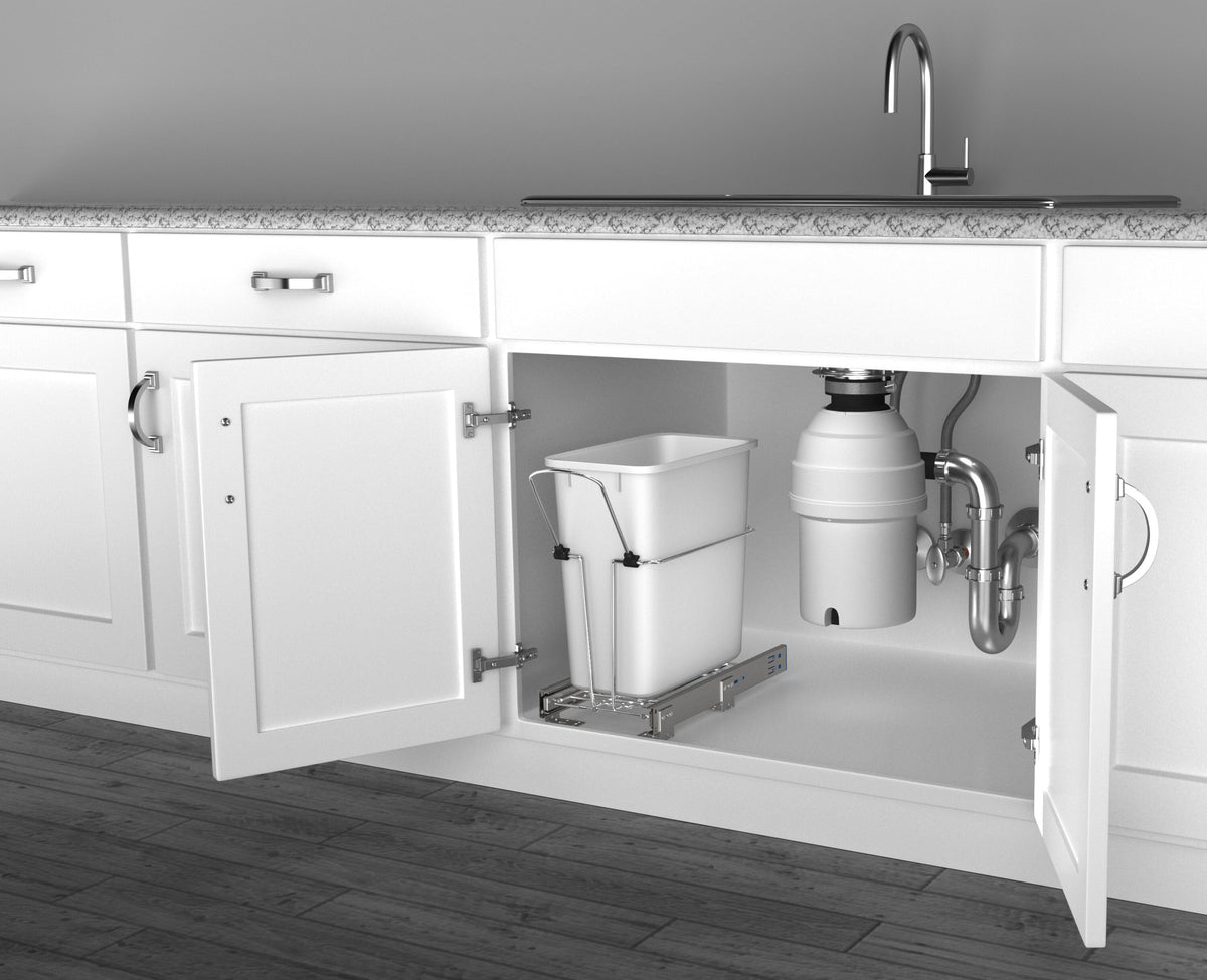 Rev-A-Shelf 20-Quart Soft-Close Pull-Out Trash Can, White Polymer Bin, Bottom-Mount RV-8PSC-11-5