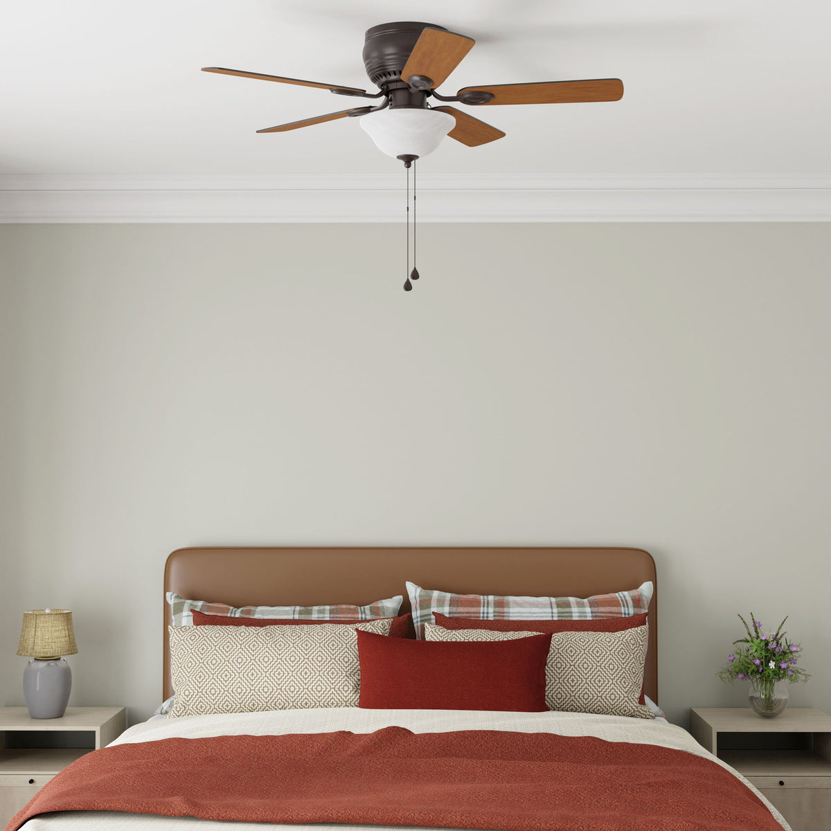 Harbor Breeze Mayfield 44-in Bronze LED Indoor Flush Mount Ceiling Fan with Light (5-Blade)