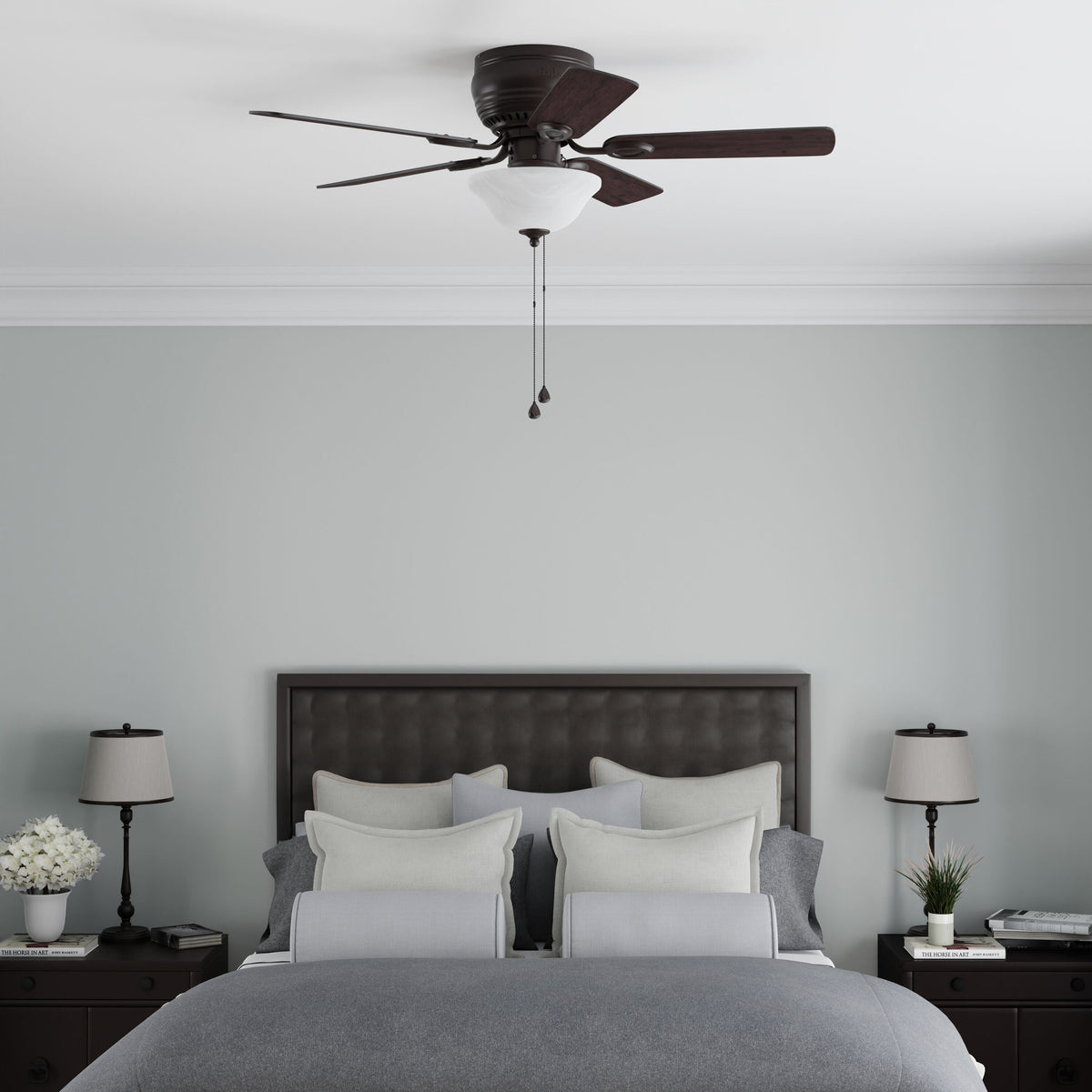 Harbor Breeze Mayfield 44-in Bronze LED Indoor Flush Mount Ceiling Fan with Light (5-Blade)