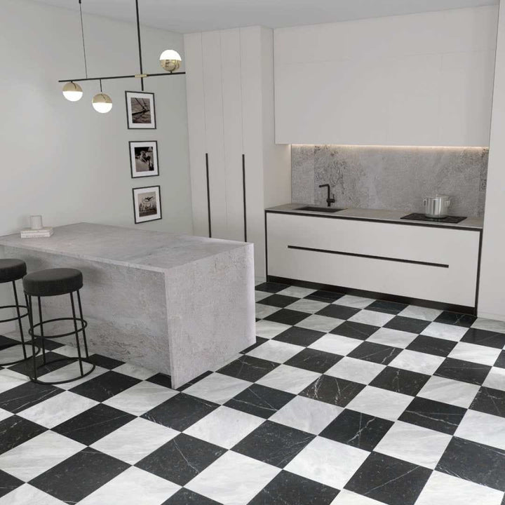 The Tile Life Checkmate Nero Marquina 12-in x 12-in Honed Natural stone Marble Marble look Floor and Wall Tile product image