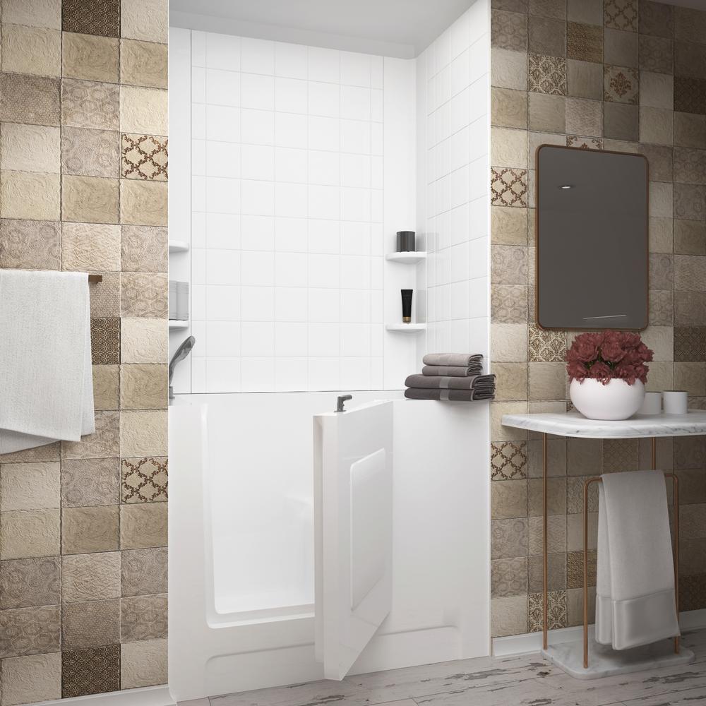 NOVA Heated Rampart 4 ft. Walk-in Non-Whirlpool Bathtub with 6 in. Tile Easy Up Adhesive Wall Surround in White - Super Arbor