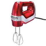 5-Speed Red and Chrome Hand Mixer with Stainless Steel Twisted Wire Beaters, Whisk, Dough Hooks and Snap-On Storage Case