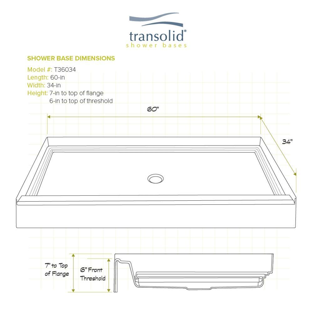 T3 34 in. x 60 in. Single Threshold Shower Base in White - Super Arbor