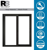 RELIABILT 72-in x 80-in 4-9/16-in Low-e Argon Black Vinyl Sliding Universal Double Patio Door