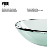 VIGO Glass Vessel Bathroom Sink in Clear Crystalline Glass with Waterfall Faucet Set in Brushed Nickel
