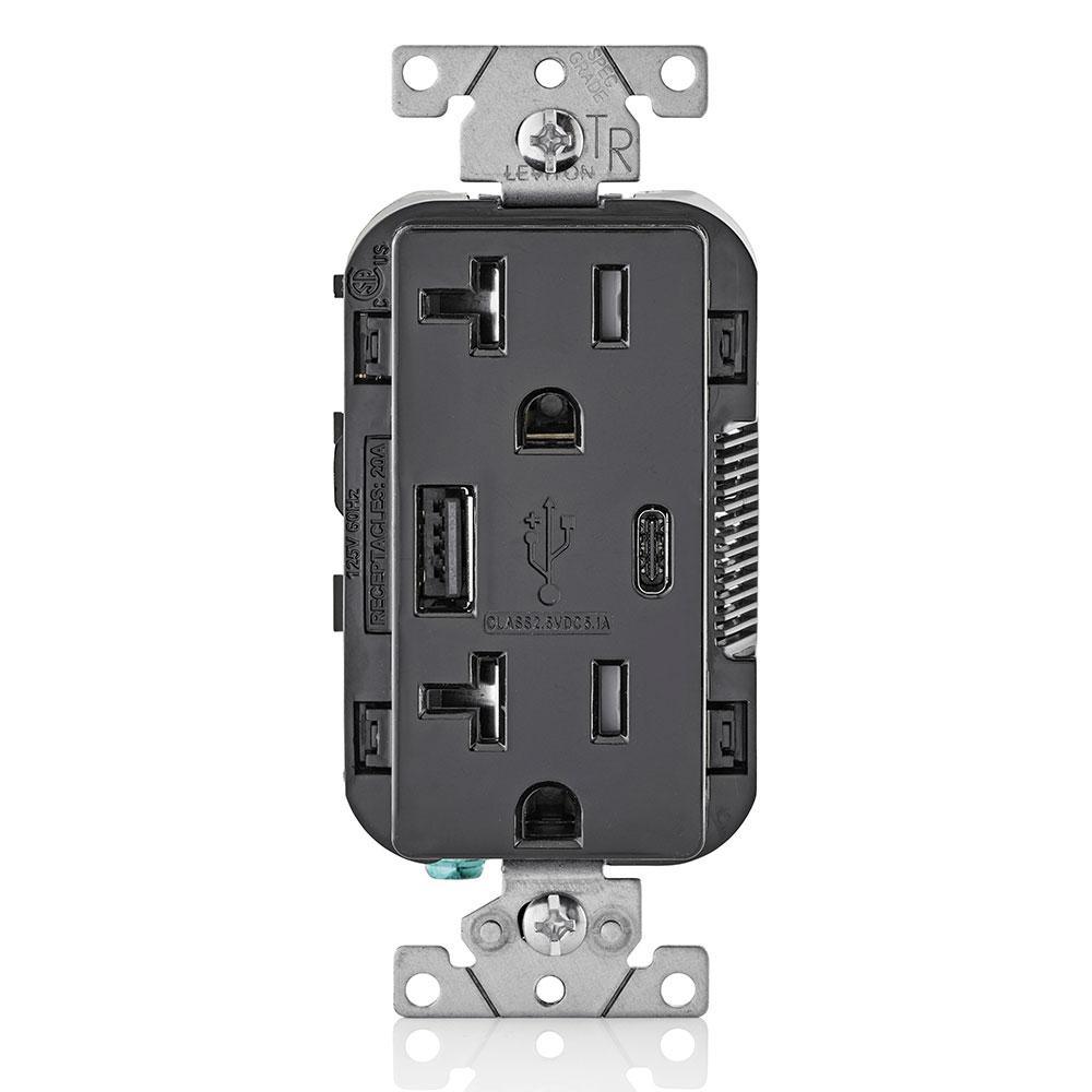 20 Amp Tamper Resistant Duplex Outlet with Type A and Type-C USB Chargers, White - Super Arbor