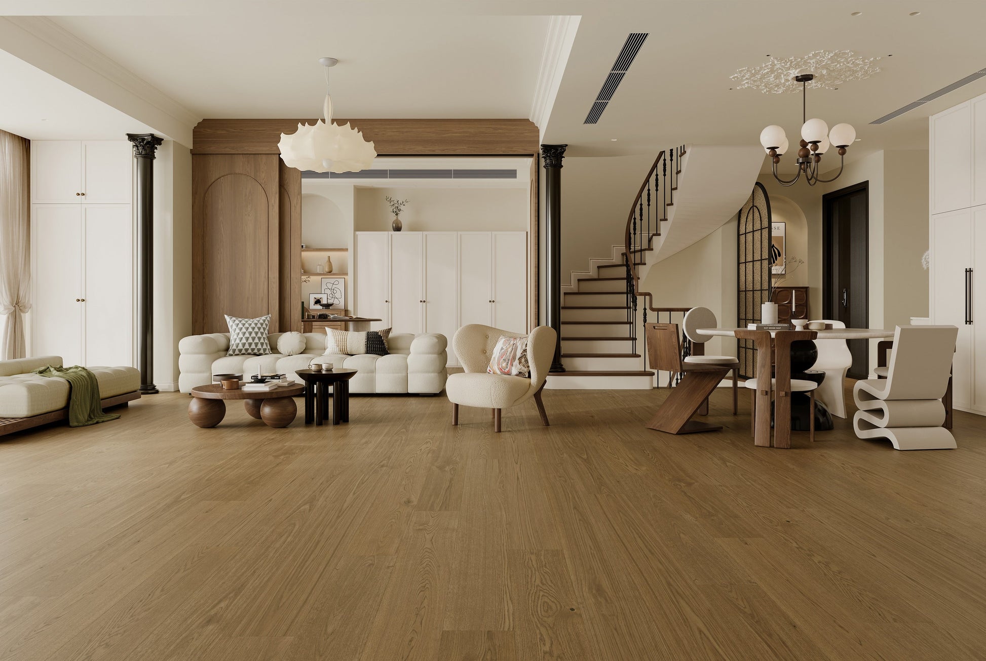 Element Flooring European white oak Logan hardwood flooring — installed room view