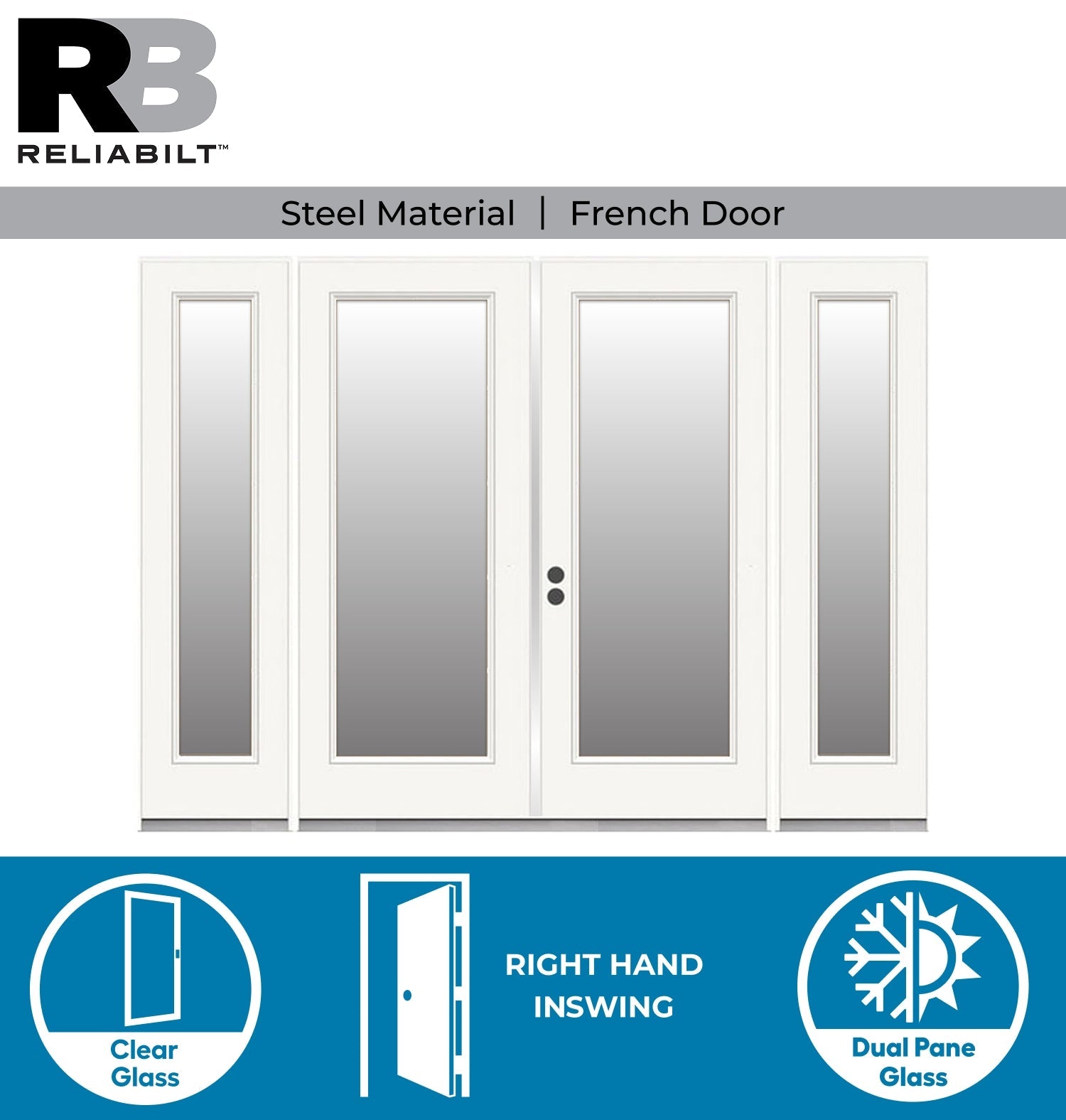 RELIABILT 96-in x 80-in Steel French, Right-hand inswing – feature callout