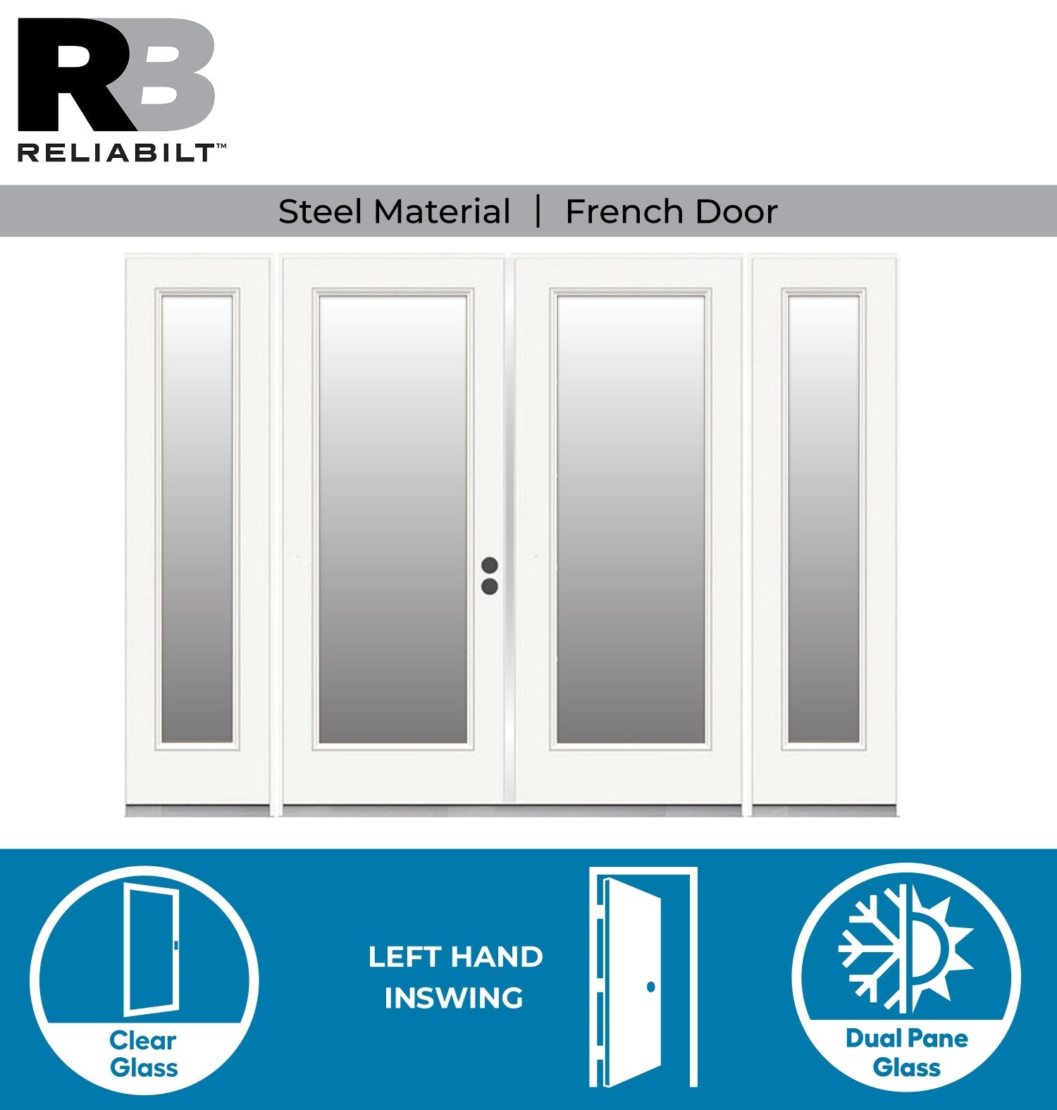 RELIABILT 96-in x 80-in Steel French, Left-hand inswing – feature callout