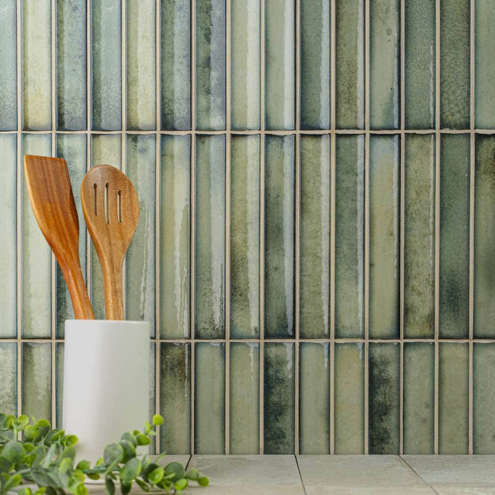 The Tile Life Sakura Fluted Salvia 4-1/2-in x 9-in Glossy Porcelain Handcrafted look Wall Tile product image