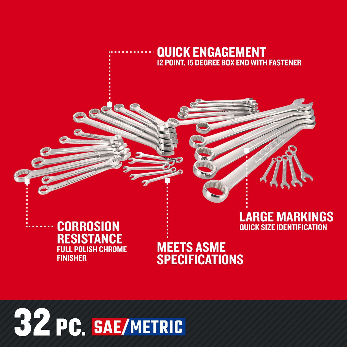 CRAFTSMAN 32-Piece 12-Point SAE & Metric Combination Wrench Set (No Case)