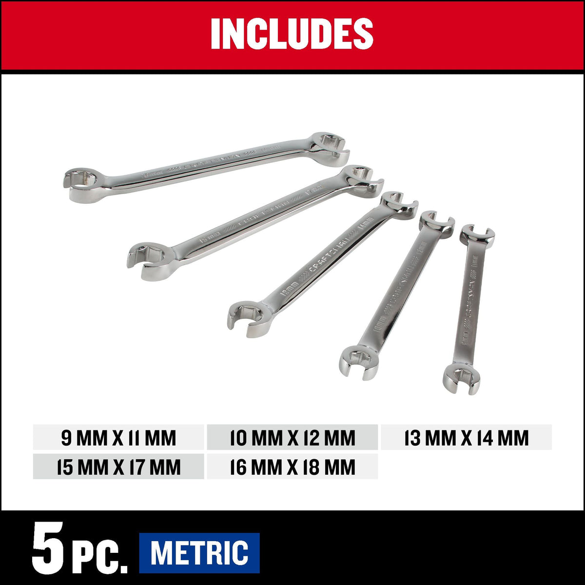 CRAFTSMAN 5-Piece 6-Point Metric Flare Nut Open-End Wrench Set with Hard Case