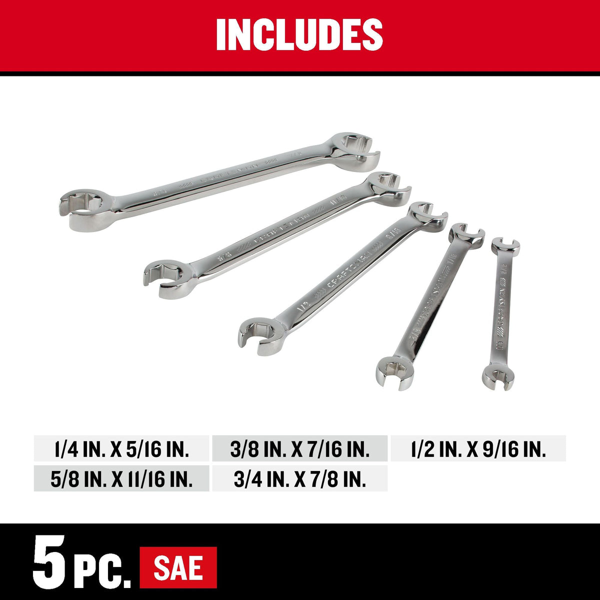 CRAFTSMAN 5-Piece 6-Point Standard (SAE) Flare Nut Open-End Wrench Set, Includes Hard Case