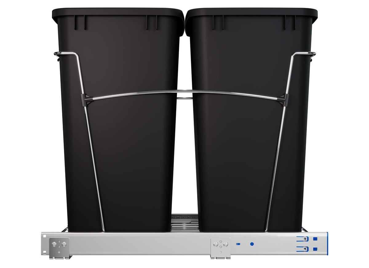 Rev-A-Shelf 35-Quart Plastic Soft-Close Dual Pull-Out Trash Can, Chrome Frame