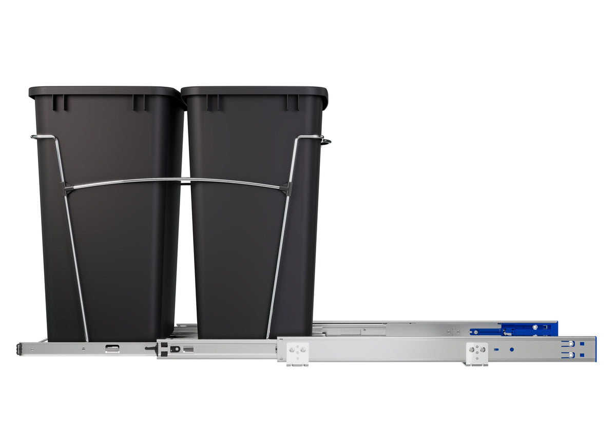 Rev-A-Shelf 35-Quart Plastic Soft-Close Dual Pull-Out Trash Can, Bottom-Mount, Chrome Frame