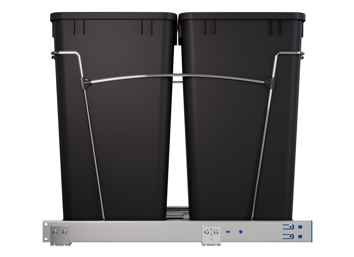 Rev-A-Shelf 27-Quart Plastic Soft-Close Dual Pull-Out Trash Can, Chrome Frame
