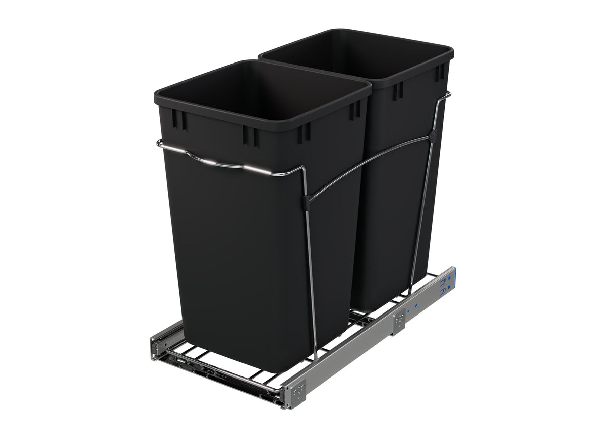 Rev-A-Shelf 27-Quart Plastic Soft-Close Dual Pull-Out Trash Can, Chrome Frame