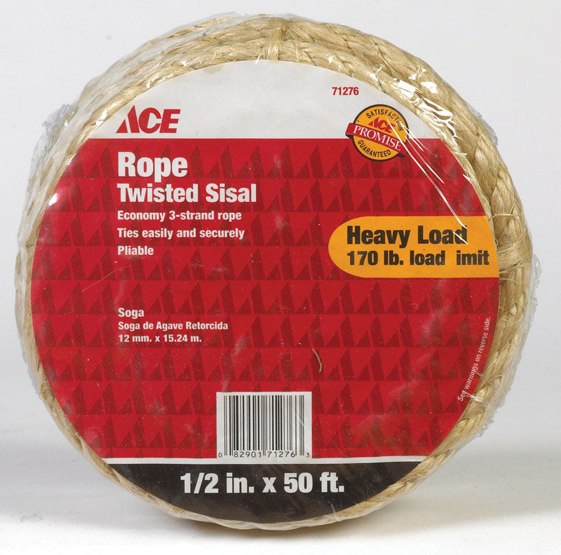 Ace 1/2 in. Diameter x 50 ft. Tan Twisted Sisal Rope