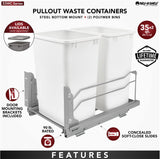Rev-A-Shelf 35-Quart Double Plastic Soft-Close Pull-Out Trash Can, White