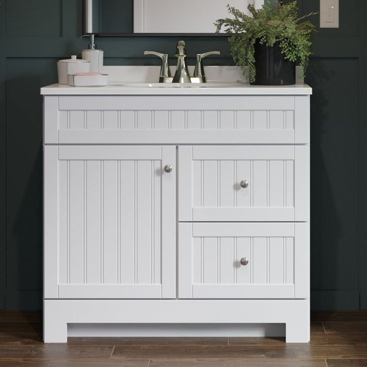 Style Selections Ellenbee 36.5-in White Single Sink Bathroom Vanity with White Cultured Marble Top
