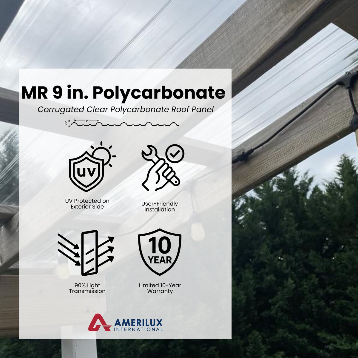 AmeriLux International MR 9 in. 3.16-ft x 8-ft Corrugated Clear Polycarbonate Roof Panel