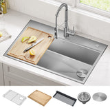 Kraus Kore 33-in x 22-in Stainless Steel Single Bowl Dual-Mount Workstation Kitchen Sink, 2-Hole All-in-One Kit with Accessories