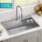 Kraus Kore 33-in x 22-in Stainless Steel Single Bowl Dual-Mount Workstation Kitchen Sink, 2-Hole All-in-One Kit with Accessories
