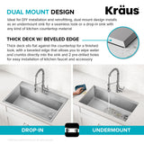 Kraus Kore 33-in x 22-in Stainless Steel Single Bowl Dual-Mount Workstation Kitchen Sink, 2-Hole All-in-One Kit with Accessories