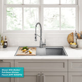 Kraus Kore 33-in x 22-in Stainless Steel Single Bowl Dual-Mount Workstation Kitchen Sink, 2-Hole All-in-One Kit with Accessories
