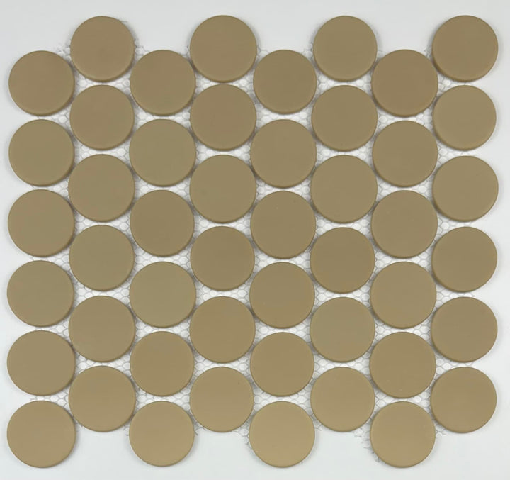 Vidro Real Olive Beige 11-in x 12-in Honed Recycled glass Round Mosaic Floor and Wall Tile product image