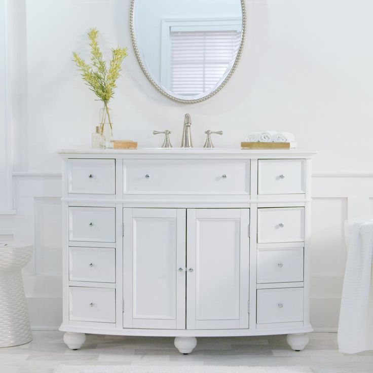 Hampton Harbor 45 in. W x 22 in. D Bath Vanity in White with Natural Marble Vanity Top in White Natural