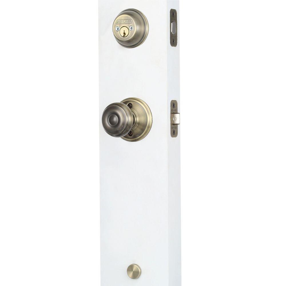 Plymouth Antique Brass Double Cylinder Deadbolt with Georgian Knob Door Handleset - Super Arbor