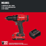 CRAFTSMAN V20 Cordless Drill/Driver Kit, 1/2 in., Battery & Charger Included (CMCD700C1)
