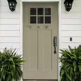 Pella 36-in x 80-in Fiberglass Craftsman Left-Hand Inswing Sage Painted Prehung Single Front Door with Brickmould, Insulating Core