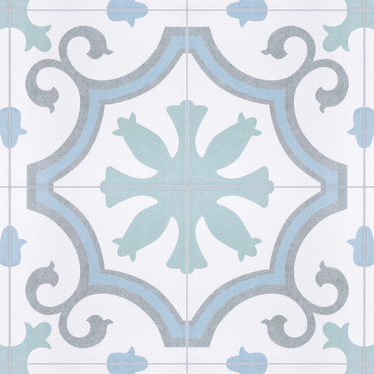 Affinity Tile Lacour Aqua 10-in x 10-in Satin Porcelain Encaustic Floor and Wall Tile product image