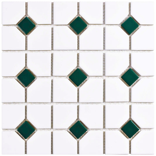 Affinity Tile Oxford Matte White with Green Dot 11-in x 11-in Multi-finish Porcelain Mosaic Floor and Wall Tile product image