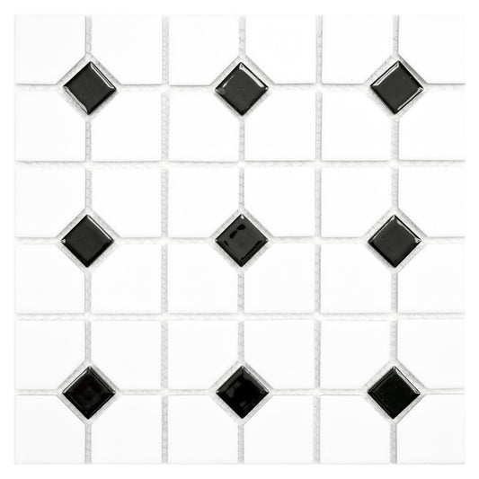 Affinity Tile Oxford Matte White with Black Dot 11-in x 11-in Multi-finish Porcelain Mosaic Floor and Wall Tile product image