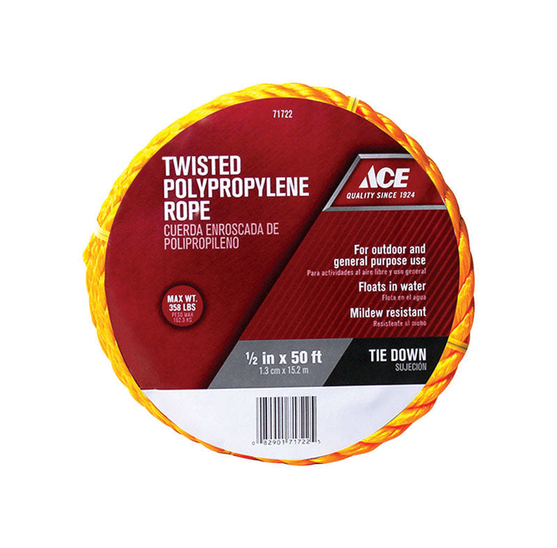 Ace 1/2 in. Diameter x 50 ft Yellow Twisted Polypropylene Rope
